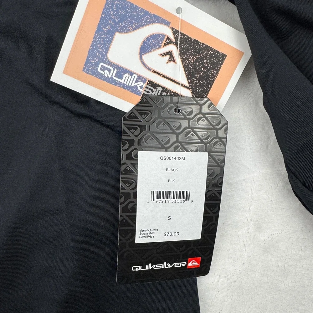 Quiksilver Mens Long Sleeve Rash Guard Black UPF 50 Quick Dry Swim Shirt NWT NEW
